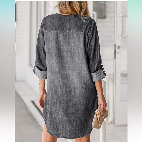 Elegant NWOT Midnight Blue V-Neck Dress Sz L - Picture 3 of 4